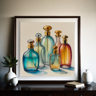 Muted Cool Colors Watercolor Glass Bottles 1:1 Poster