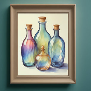 Muted Cool Colors Watercolor Glass Bottles 5:4 Poster