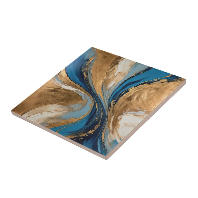Muted Copper and blue marble abstract Ceramic Tile (Side)