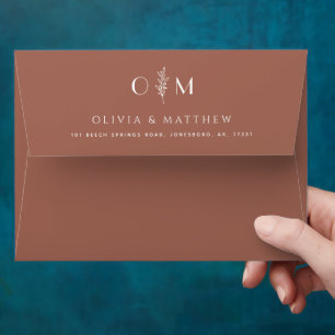 Muted Copper Wedding. Minimalist Floral Terracotta Envelope