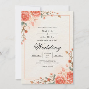 Muted Coral Floral Archway Flourish Wedding Invitation
