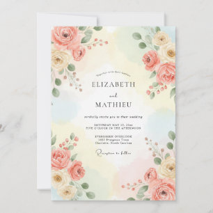 Muted Coral Ranunculus Painted Wedding Invitation