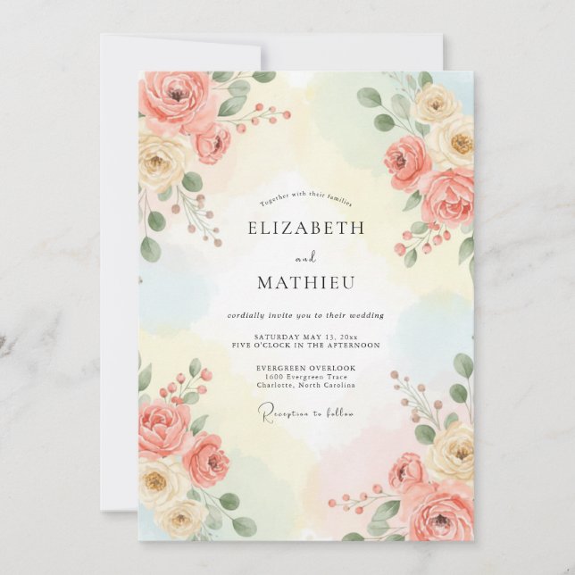 Muted Coral Ranunculus Painted Wedding Invitation (Front)