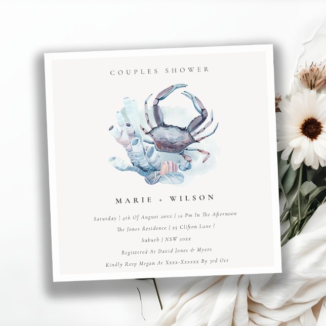 Muted Crab Coral Nautical Couples Shower Invite (Creator Uploaded)