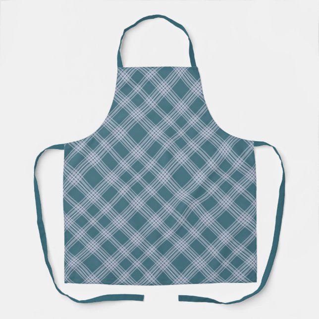 Muted Cyan Plaid Pattern  Apron (Front)