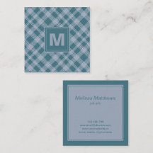 Muted Cyan Plaid Pattern Business Card