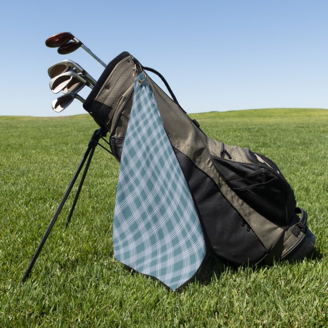 Muted Cyan Plaid Pattern Golf Towel (Green)