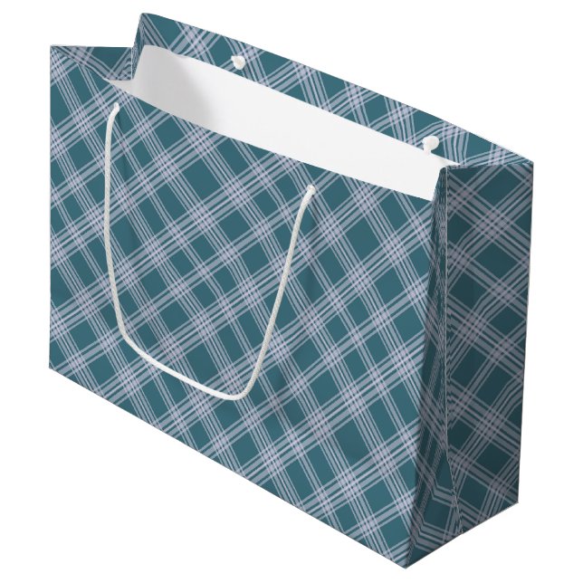 Muted Cyan Plaid Pattern Large Gift Bag (Front Angled)