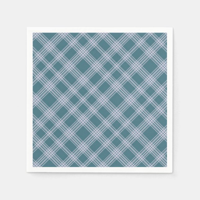 Muted Cyan Plaid Pattern Napkins (Front)