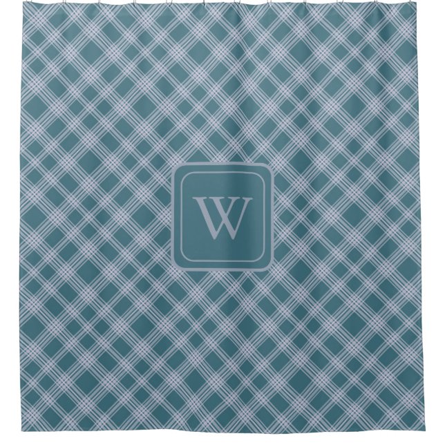 Muted Cyan Plaid Pattern Shower Curtain (Front)