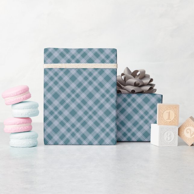 Muted Cyan Plaid Pattern Wrapping Paper Roll (Baby Shower)