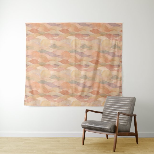 Muted Desert Waves Retro Wall Tapestry (In Situ (Horizontal))