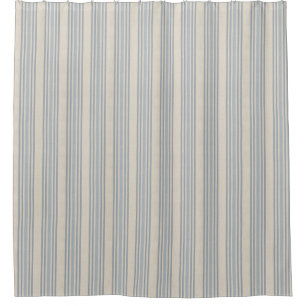 Muted Distressed Blue Farmhouse Ticking Stripe Shower Curtain