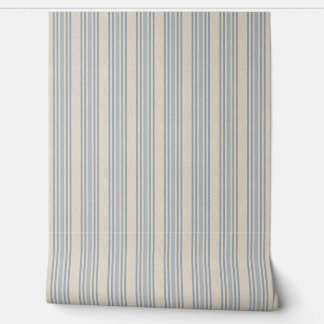Muted Distressed Blue Farmhouse Ticking Stripe Wallpaper