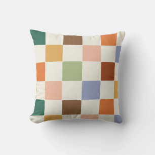 Muted Dusty Rainbow Chequerboard Pattern Cushion