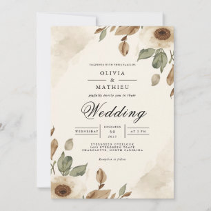 Muted Earth Floral Arch Wedding Invitation