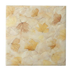 Muted Earth Tone Pressed Leaves on Soft Parchment Ceramic Tile