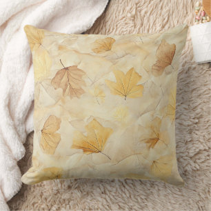 Muted Earth Tone Pressed Leaves on Soft Parchment Cushion