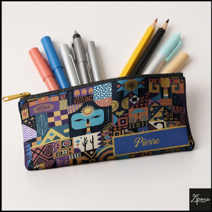 Muted Earthy Folk Art Patchwork Quilt Accessory Pouch