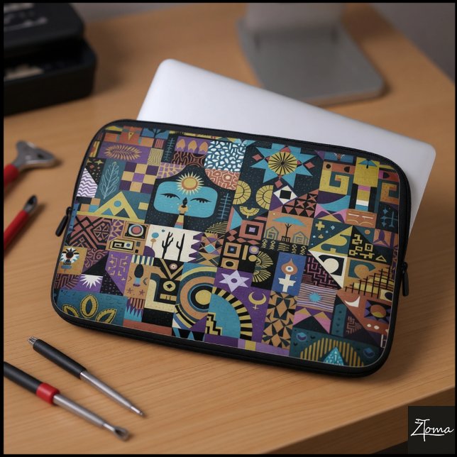 Muted Earthy Folk Art Patchwork Quilt Laptop Sleeve (Creator Uploaded)