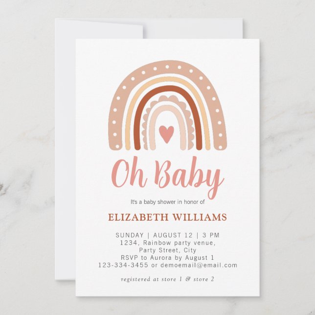 Muted Earthy Tone Boho Rainbow Oh Baby Shower  Invitation (Front)