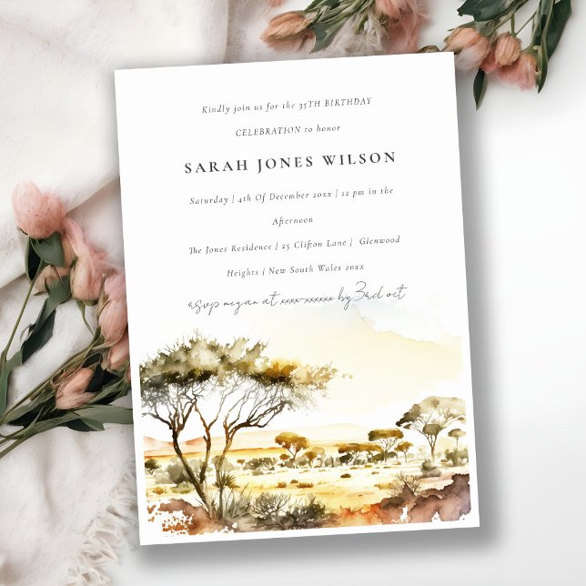 Muted Earthy Watercolor African Landscape Birthday Invitation (Creator Uploaded)