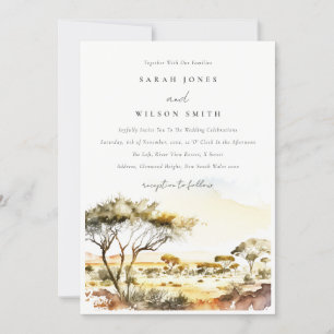 Muted Earthy Watercolor African Landscape Wedding Invitation