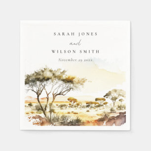 Muted Earthy Watercolor African Landscape Wedding Napkin
