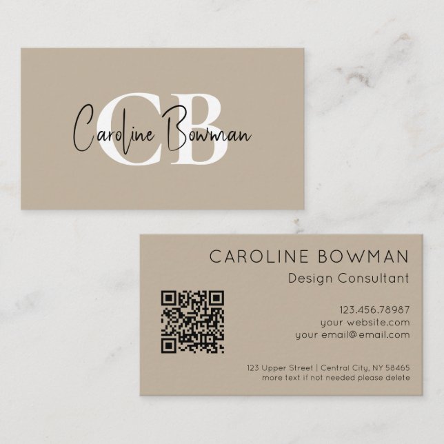 Muted Elegance Calm Stone Business Card - QR Code (Front/Back)