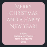 Muted Elegance  Misty Rose Christmas Sticker<br><div class="desc">These elegant, solid misty rose, personalised square merry christmas stickers are the perfect way to add a touch of style and sophistication to your holiday gifts. The font used is both elegant and modern. You can customise the entire text, and if you don't need it, you can easily delete it....</div>