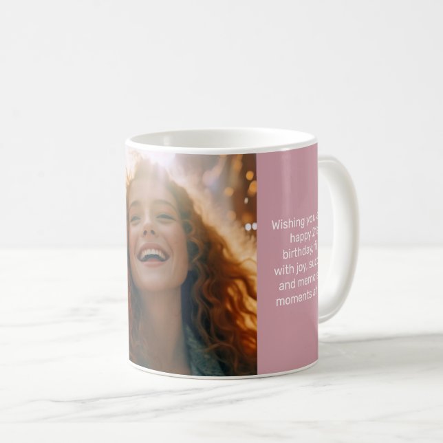 Muted Elegance Misty Rose Happy Birthday Photo Coffee Mug (Front Right)