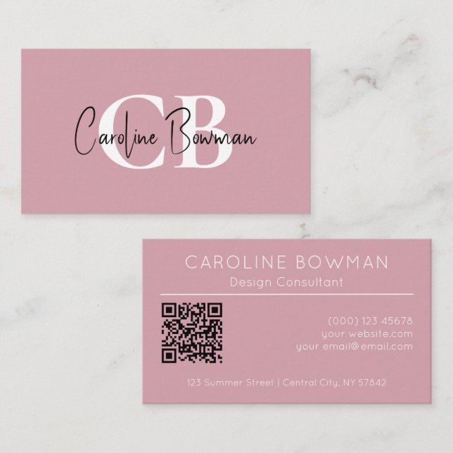 Muted Elegance Misty Rose QR Code Business Card (Front/Back)