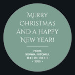Muted Elegance - Ocean Teal Christmas Sticker<br><div class="desc">These elegant, solid ocean teal, personalised merry christmas stickers are the perfect way to add a touch of style and sophistication to your holiday gifts. The font used is both elegant and modern. You can customise the entire text, and if you don't need it, you can easily delete it. These...</div>
