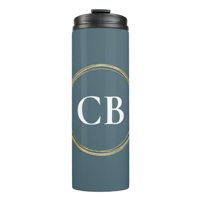 Muted Elegance - Slate Blue Monogram  Thermal Tumbler (Front)