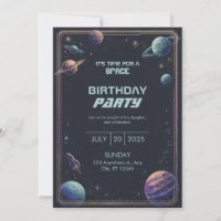 Muted Engraved Pastel Space Planet Frame Birthday