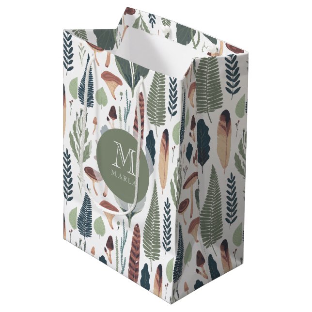 Muted fall colours woodland leafs pattern medium gift bag (Front Angled)