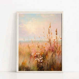 Muted Fall Wildflower Field Landscape Painting Poster