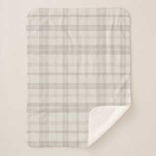 Muted Farmhouse Beige Plaid Sherpa Blanket
