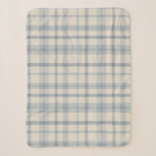 Muted Farmhouse Blue Plaid Baby Boy's Nursery Sherpa Blanket