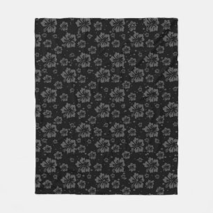 Muted Floral Abstract Plain Black Fleece Blanket