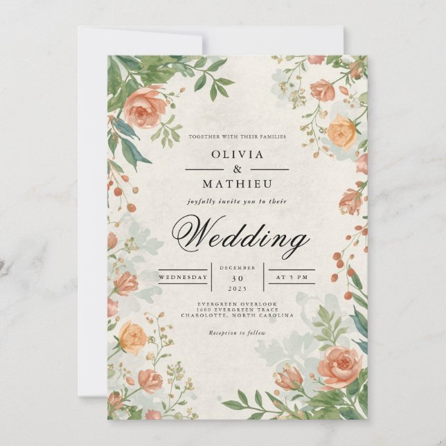 Muted Floral Archway Romance Wedding Invitation (Front)