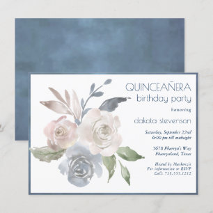 Muted Floral Bouquet   Blue Cream Quiceanera 15th Invitation