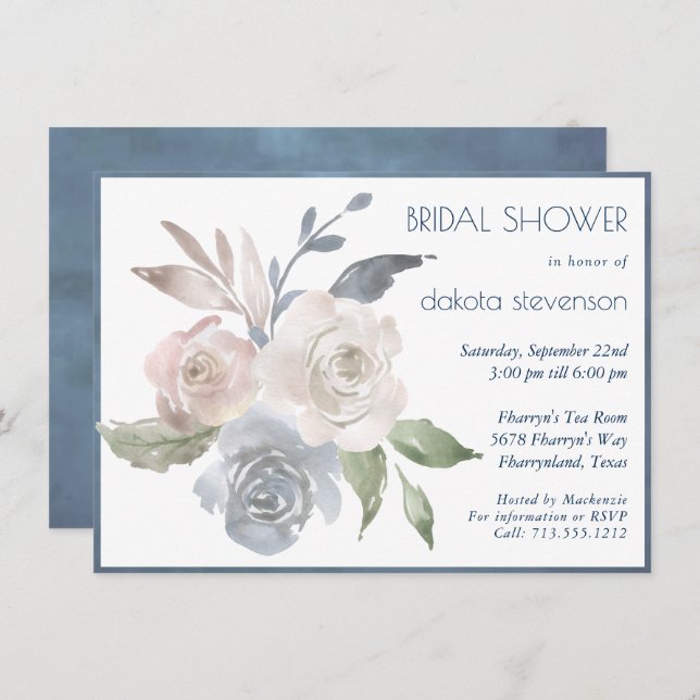 Muted Floral Bouquet | Soft Rose Bridal Shower Invitation (Front/Back)