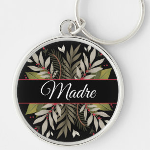 Muted Floral Floral Frame on Black Mum Keychain