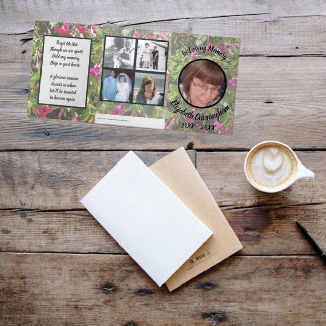 Muted Floral Four O'Clock's Five Photo Memorial  Tri-Fold Announcement (Creator Uploaded)