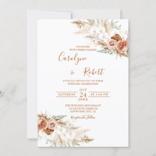 Muted Floral Pampas Grass Wedding All In One Invitation