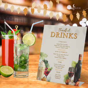 Muted Floral Thanksgiving Bar Menu Pedestal Sign