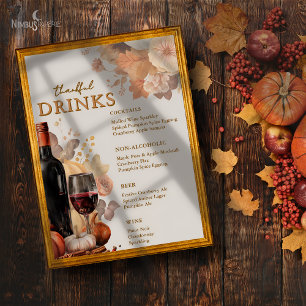 Muted Florals Thanksgiving Bar Menu Poster 
