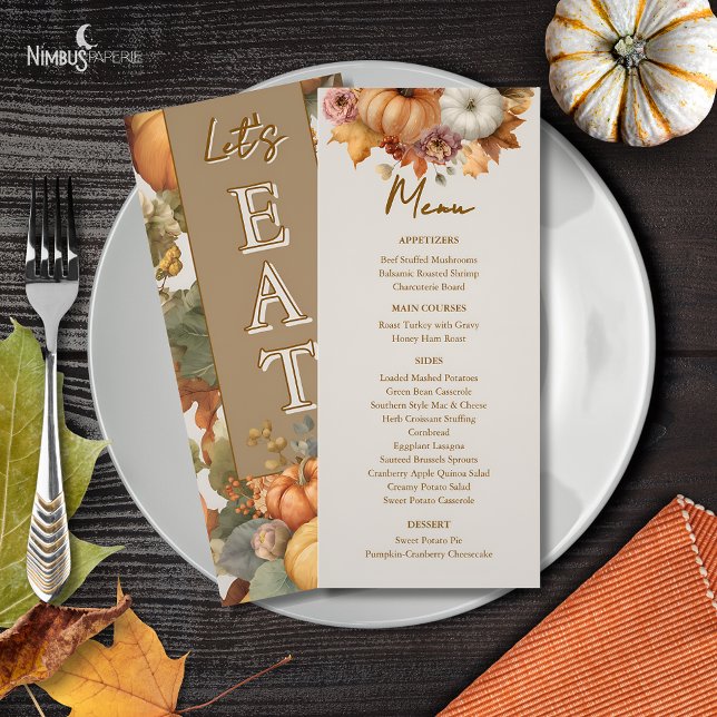 Muted Florals Thanksgiving Dinner Menu Card (Creator Uploaded)