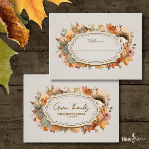 Muted Florals Thanksgiving Flat Place Card